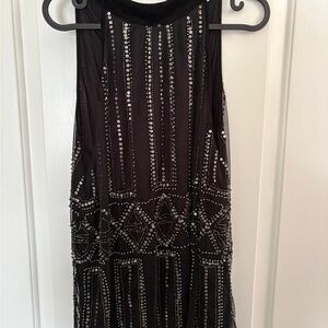 Monsoon Black and Silver Beaded Backless Dress